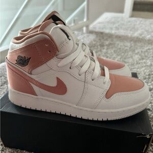 Nike Air Jordan 1 Mid Pink and White Sneakers
